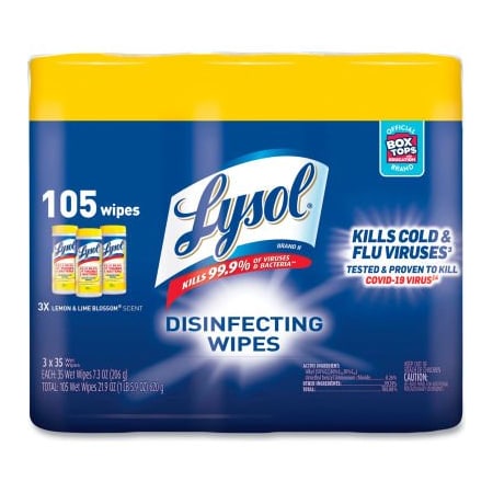 LYSOL® Disinfecting Wipes, Lemon And Lime, 35 Wipes/Canister, 3 Canisters/Pk, 4 Pks/Carton